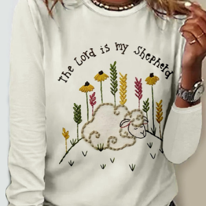 The Lord Is My Shepherd Print Regular Fit Text Letters Casual Shirt, Long sleeves, Lilicloth.com