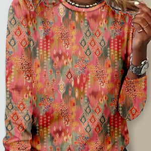 Color Block Crew Neck Casual Long Sleeve Shirt, Long sleeves, Lilicloth.com