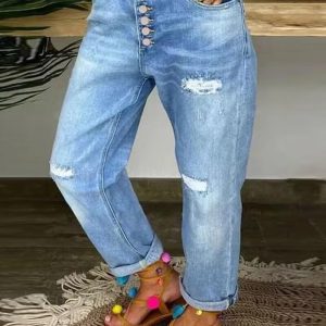 Button Fly Ripped Low Waist Jeans, Jeans, chicme - Women's Fashion Online