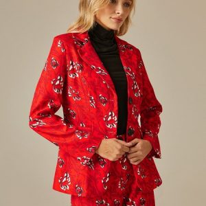 Shawl Collar Urban Floral Pattern Blazer, Blazers, color:Red|size:XXL, Stylewe