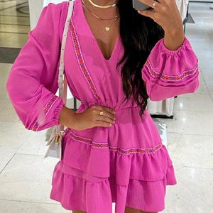 Tape Patch Layered Ruffles Mini Dress, Mini Dresses, chicme - Women's Fashion Online