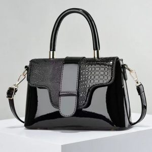 Crocodile Embossed Handbag Buckle Decor Crossbody Bag, Women's Bags, color:Black|size:One-size, JustFashionNow