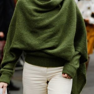 Long Sleeve Crew Neck Urban Plain Sweater, Pullovers, color:Green|size:XXL, Stylewe