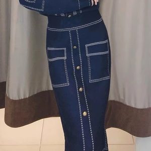 Color Block Urban Regular Fit Midi Skirt, Skirts, color:Blue|size:XXL, Stylewe