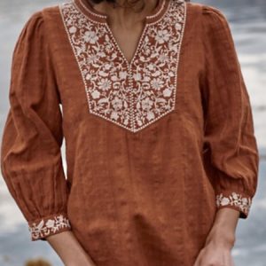 V Neck Three Quarter Sleeve Floral Regular Loose Shirt For Women, Shirts, color:Coffee|size:XXL, catalog Noracora shop