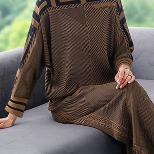 Crew Neck Loose Urban Geometric Sweater, Pullovers, color:Brown|size:XXL, Stylewe