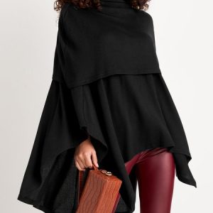 Stylewe Urban Plain Loosen Turtleneck Shirt, Blouses and Shirts, color:Black|size:XS, Stylewe