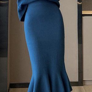 Acrylic Plain Elegant Regular Fit Skirt, Skirts, color:Blue|size:XXL, Stylewe