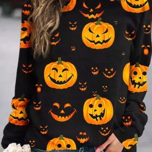 Halloween-Crew Neck Cotton-Blend Casual Loose Hoodies & Sweatshirt, Hoodies & Sweatshirts, color:Black|size:XXL, Noracora