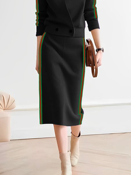 Regular Fit Urban Color Block Midi Skirt, Skirts, color:Black|size:XXL, Stylewe