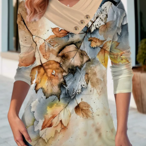 Plus Size Jersey V Neck Casual Loose T-Shirt, Long sleeves, Lilicloth.com