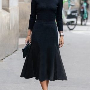 Urban Regular Fit Crew Neck Plain Midi Dress, Midi Dresses, color:Black|size:XXL, Stylewe