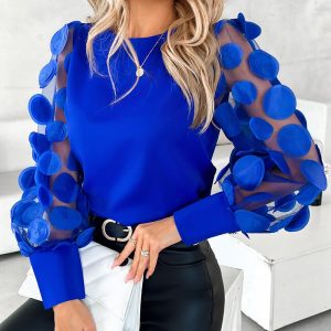 Floral Pattern Sheer Mesh Patchwork Top, Blouses & Shirts, chicme - Women's Fashion Online