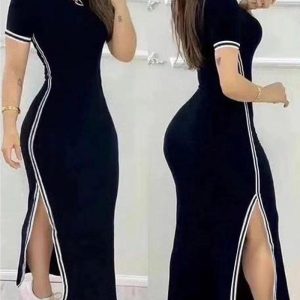 Striped High Slit Casual Dress, Casual Dresses, chicme - Women's Fashion Online