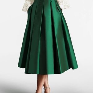 Loose Plain Elegant Skirt With Belt, Skirts, color:Green|size:XXL, Stylewe