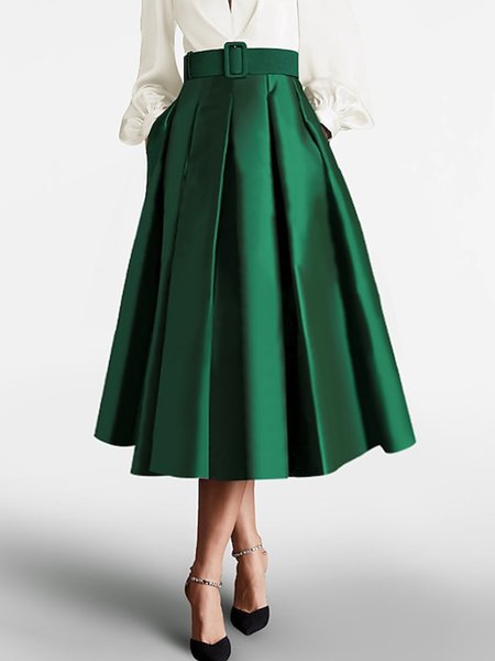 Loose Plain Elegant Skirt With Belt, Skirts, color:Green|size:XXL, Stylewe