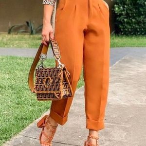 Buckle Plain Urban Loose Pants, Pants, color:Orange|size:XXL, Stylewe
