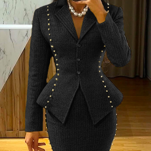Lapel Collar Elegant Plain Regular Fit Jacket, Jackets, color:Black|size:XXL, Stylewe