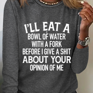 Bowl Of Water Text Letters Regular Fit Simple Crew Neck Long Sleeve Shirt, Long sleeves, Lilicloth.com