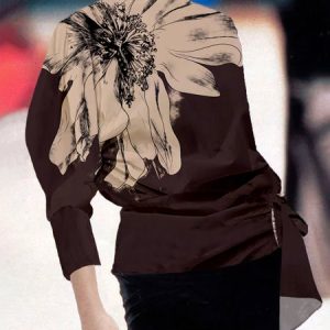 Floral Regular Fit Boat Neck Urban Shirt, Blouses and Shirts, color:As Picture|size:XXL, Stylewe