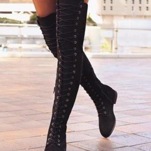 Eyelet Lace-up Over The Knee Boots, Boots, chicme - Women's Fashion Online