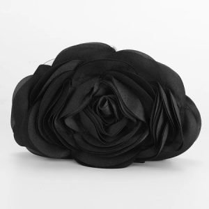 Elegant Flower Satin Clutch Bag, Bags, color:Black|size:One-size, Stylewe