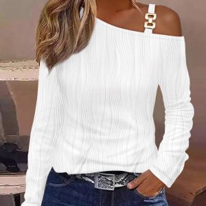 Chain Decor Cold Shoulder Textured Top, T-shirt & Tees, chicme - Women's Fashion Online