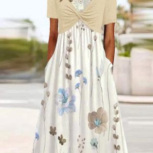 Casual Floral Two-Piece Set, Midi, color:Khaki|size:XXL, catalog Noracora shop