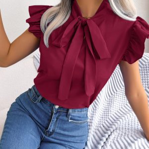 Tie Neck Puff Sleeve Top, Blouses & Shirts, chicme - Women's Fashion Online