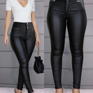 PU Leather High Waist Zipper Design Pants, Pants, chicme - Women's Fashion Online
