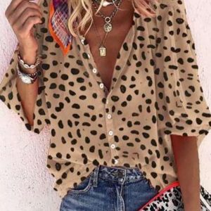 V Neck All Over Print Button Design Top, Blouses & Shirts, chicme - Women's Fashion Online