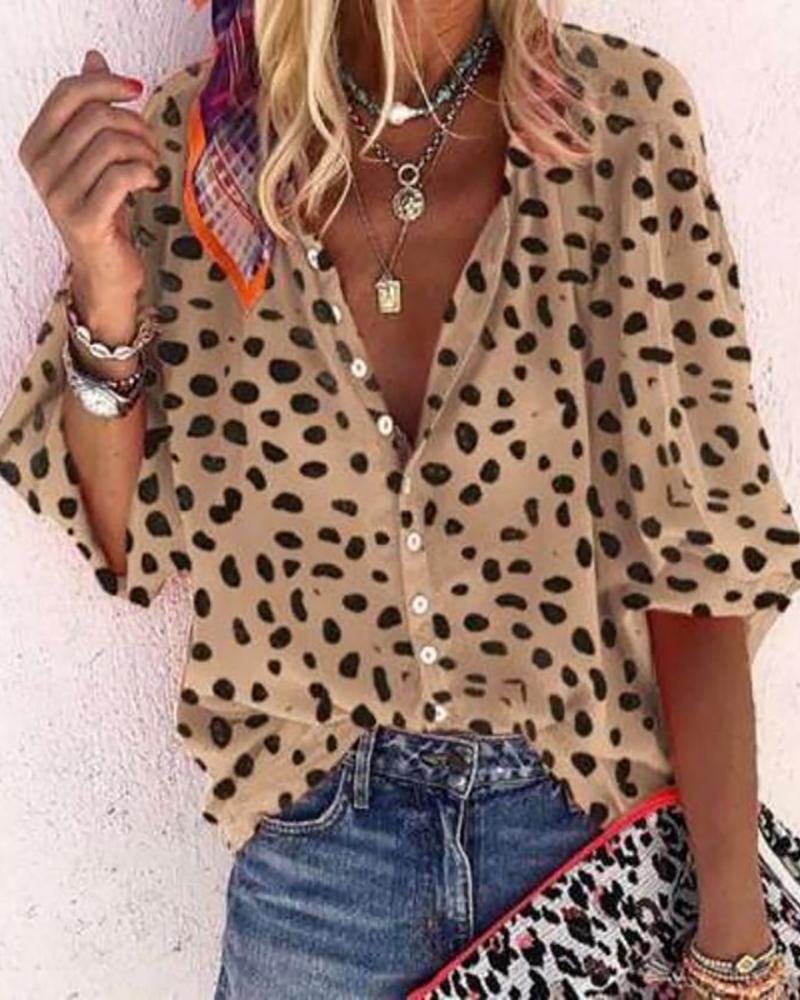V Neck All Over Print Button Design Top, Blouses & Shirts, chicme - Women's Fashion Online