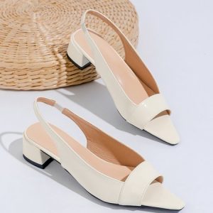 Minimalist Peep-Toe Slingback Sandals, Sandals, color:Off White|size:43, Stylewe