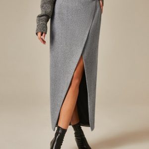 Urban Regular Fit Plain Maxi Skirt, Skirts, color:Gray|size:XXL, Stylewe