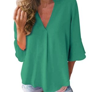 Women  3/4 Sleeve Summer Casual V-neck Tunic Top, Blouses, color:Sky Blue|size:4XL, Noracora
