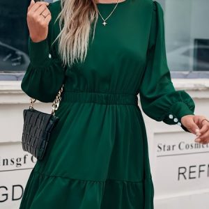 Women Plain Crew Neck Long Sleeve Comfy Casual Short Dress, Short, color:darkgreen|size:XXL, catalog Noracora shop