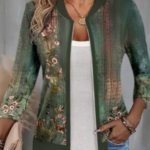 Floral Tribal Print Zipper Design Jacket, Jackets & Coats, chicme - Women's Fashion Online
