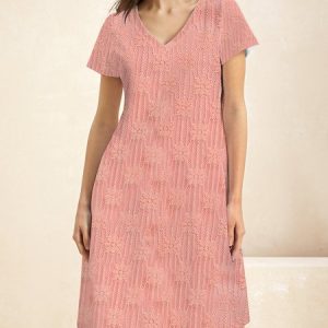 Women Plain V Neck Short Sleeve Comfy Casual Lace Short Dress, Dresses, color:Pink|size:XXL, Noracora