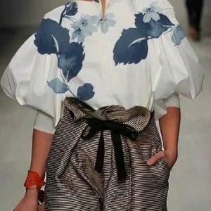 Boat Neck Floral Regular Fit Urban Blouse, Blouses and Shirts, color:White|size:XXL, Stylewe