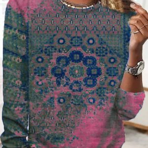 Jersey Casual Ethnic Long SleeveT-Shirt, T-shirts, color:Red-Blue|size:XXL, Noracora