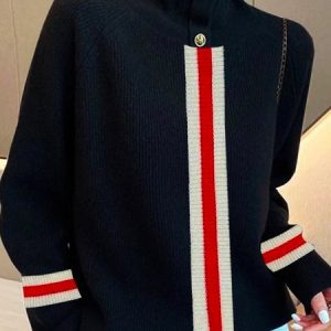 Turtleneck Urban Color Block Long Sleeve Sweater, Pullovers, color:Black|size:XXL, Stylewe