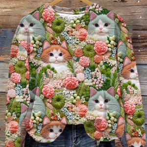 Cat Loose Crew Neck Casual Sweatshirt, Hoodies&Sweatshirts, Lilicloth.com