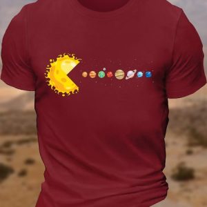 Men's Cotton Solar System Funny Planet Crew Neck T-Shirt, T-shirts, Lilicloth.com