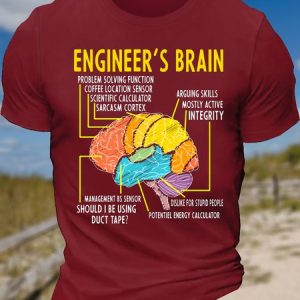 Men's Engineer's Brain Funny Sarcastic Casual Crew Neck T-Shirt, T-shirts, Lilicloth.com