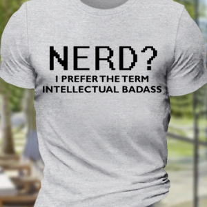 Men's Funny Nerd Text Letters Casual Cotton Loose T-Shirt, T-shirts, Lilicloth.com