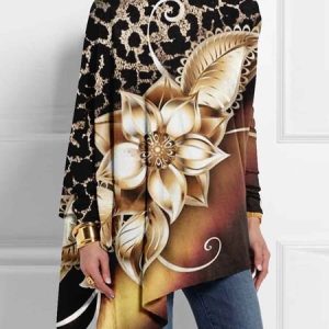 Turtleneck Long Sleeve Abstract Asymmetric Regular Micro-Elasticity Loose Shirt For Women, Blouses, color:Color10|size:4XL, Noracora