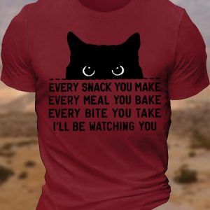 Men's Letters Cat Lover Cotton Casual T-Shirt, T-shirts, Lilicloth.com