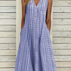Sleeveless Casual Cotton-Blend Maxi Dress, Dresses, color:Blue|size:XXL, Noracora