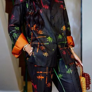 Urban Loose Abstract Shirt Collar Long Sleeve Blouse, Blouses and Shirts, color:Black|size:XXL, Stylewe