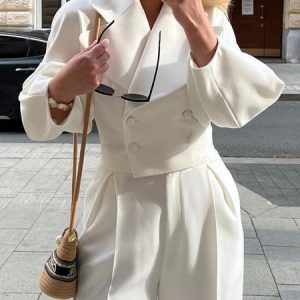 Regular Fit Urban Plain Lapel Collar Long Sleeve Jacket, Jackets, color:White|size:XXL, Stylewe